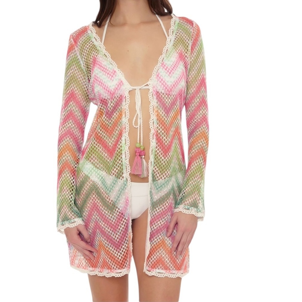 Isabella Rose COASTAL DREAM KIMONO/B.S Cover/Printed Crochet Mesh/Size: Medium - Picture 1 of 10